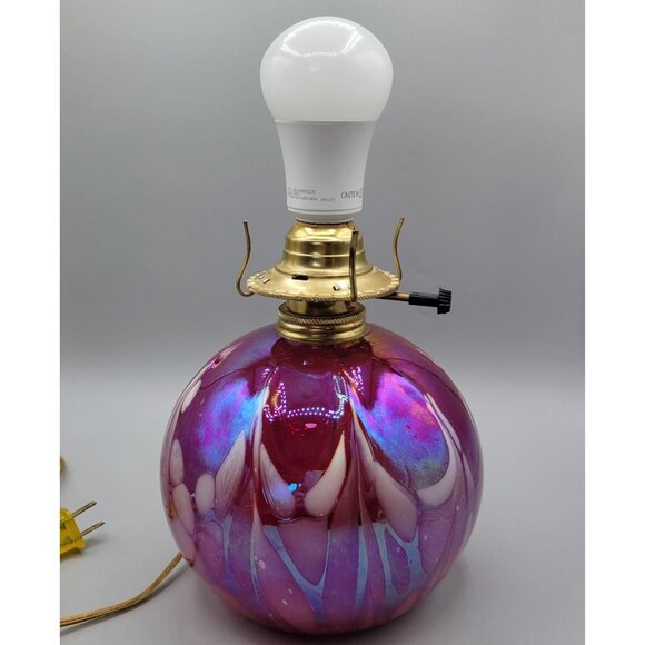 Mt St Helens Ash Glass Table Lamp Iridescent Purple Swirl Design - Picture 3 of 11